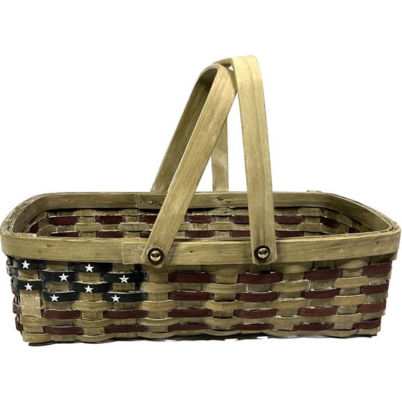 American Patriotic Themed Basket Vintage 15" With Handles Harvest Storage Decor - Picture 4 of 9
